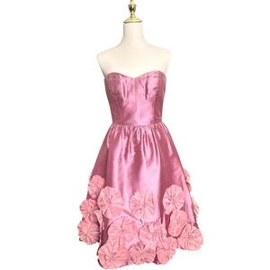Chetta B Sherrie Bloom Amethyst Pink Satin Strapless Rosette Hem Dress Size 2